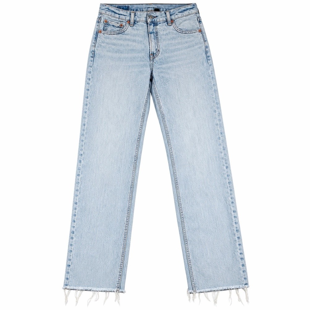 american eagle highest rise baggy straight light wash raw hem 2 x long